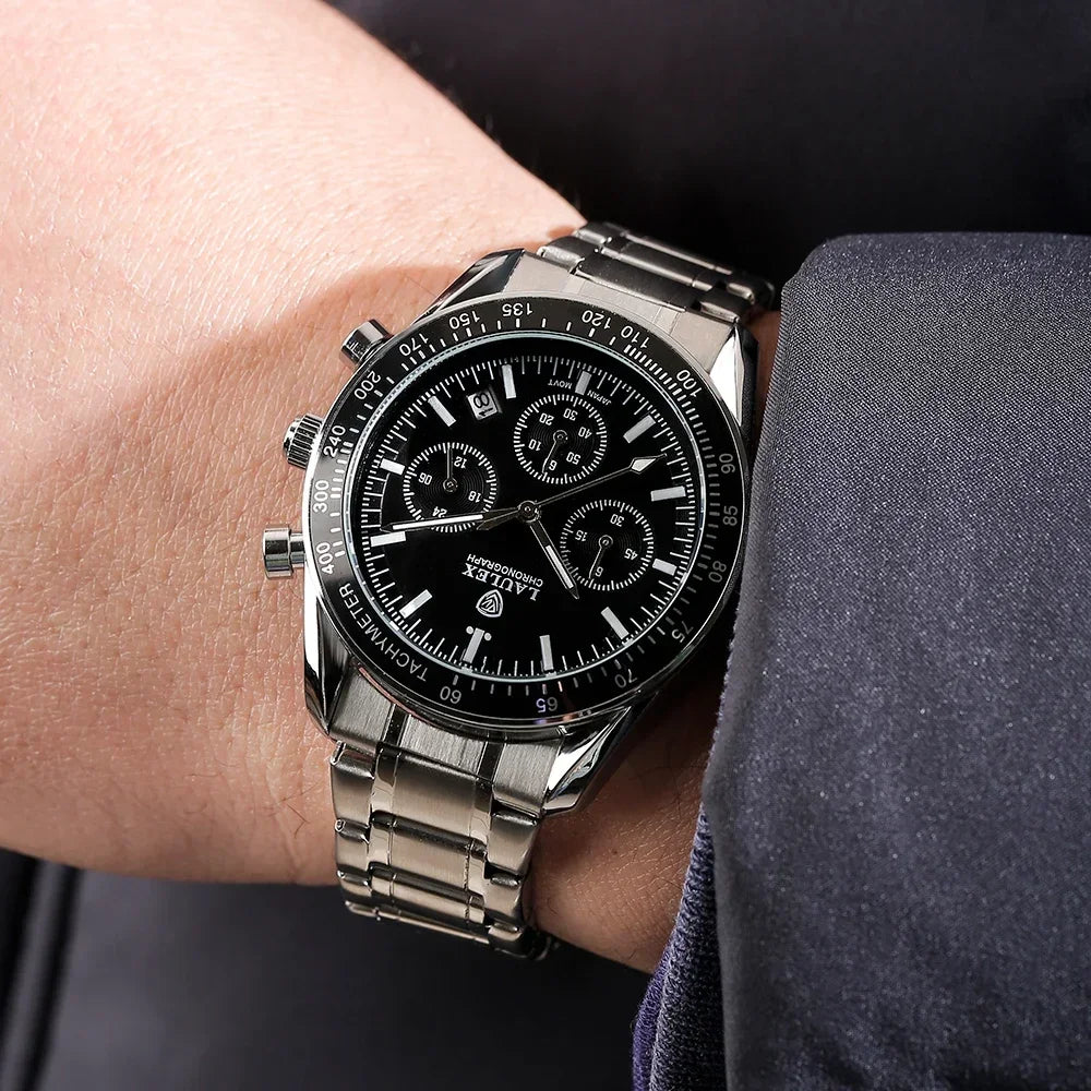 2024 LAULEX luxury top AAA multi-function chronograph 30M water-resistant fashion business stainless steel quartz watch