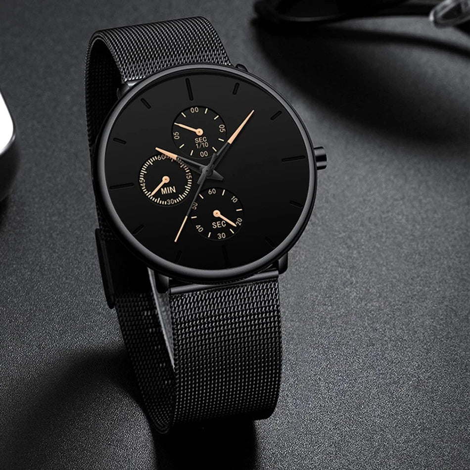 2025 Mens Luxury Watches for Men Business Casual Ultra Thin Clock Male Stainless Steel Mesh Belt Quartz Watch relogio masculino