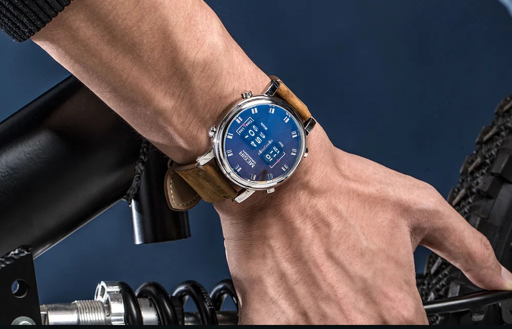 MEGIR Luxury Brand Men Sport Casual Watches Leather Strap Digital Roller Pointer Quartz Wristwatch Clock Relogio Masculino 2137