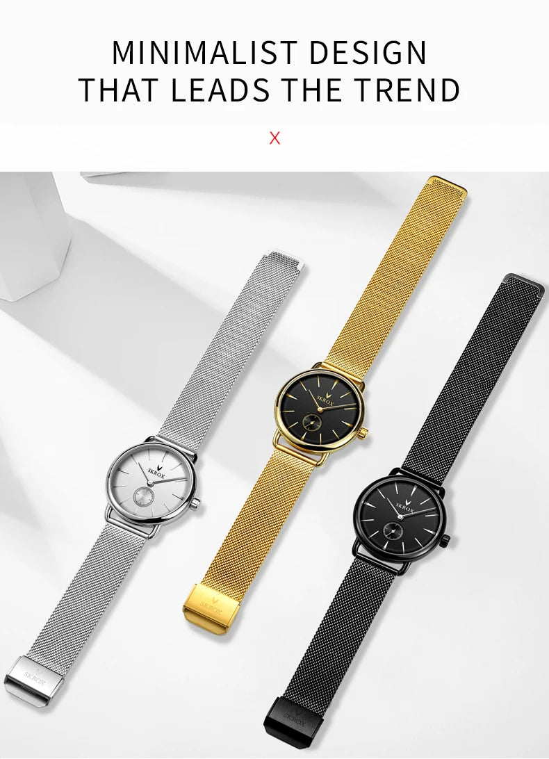 Luxury Brands SKROX Ultra-Thin Mechanical Men's Watch High-End Elegant Design with Mesh Strap Manual Movement Wind-Up Clockwork