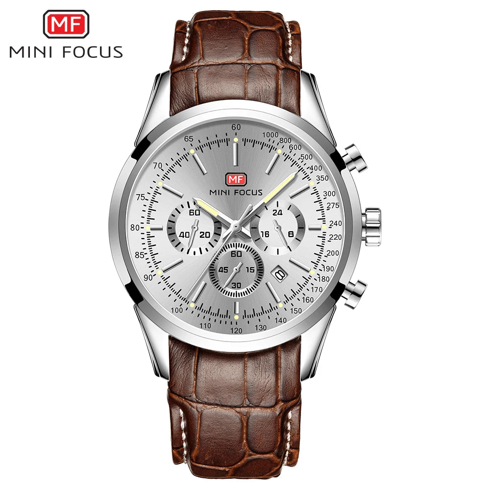 Top Brand Men's Leather Watch Luxury Quartz Watch Casual Business Sport Waterproof Chronograph Wristwatch with Date Display