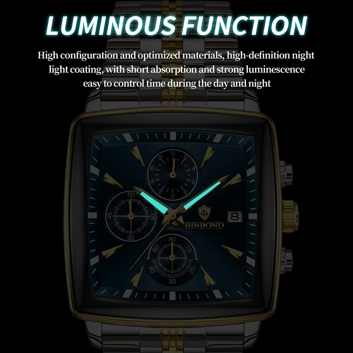 Luxury Square Sport Man Wristwatch Waterproof Luminous Chronograph Quartz Men's Watches Stainless Steel Men Watch Reloj