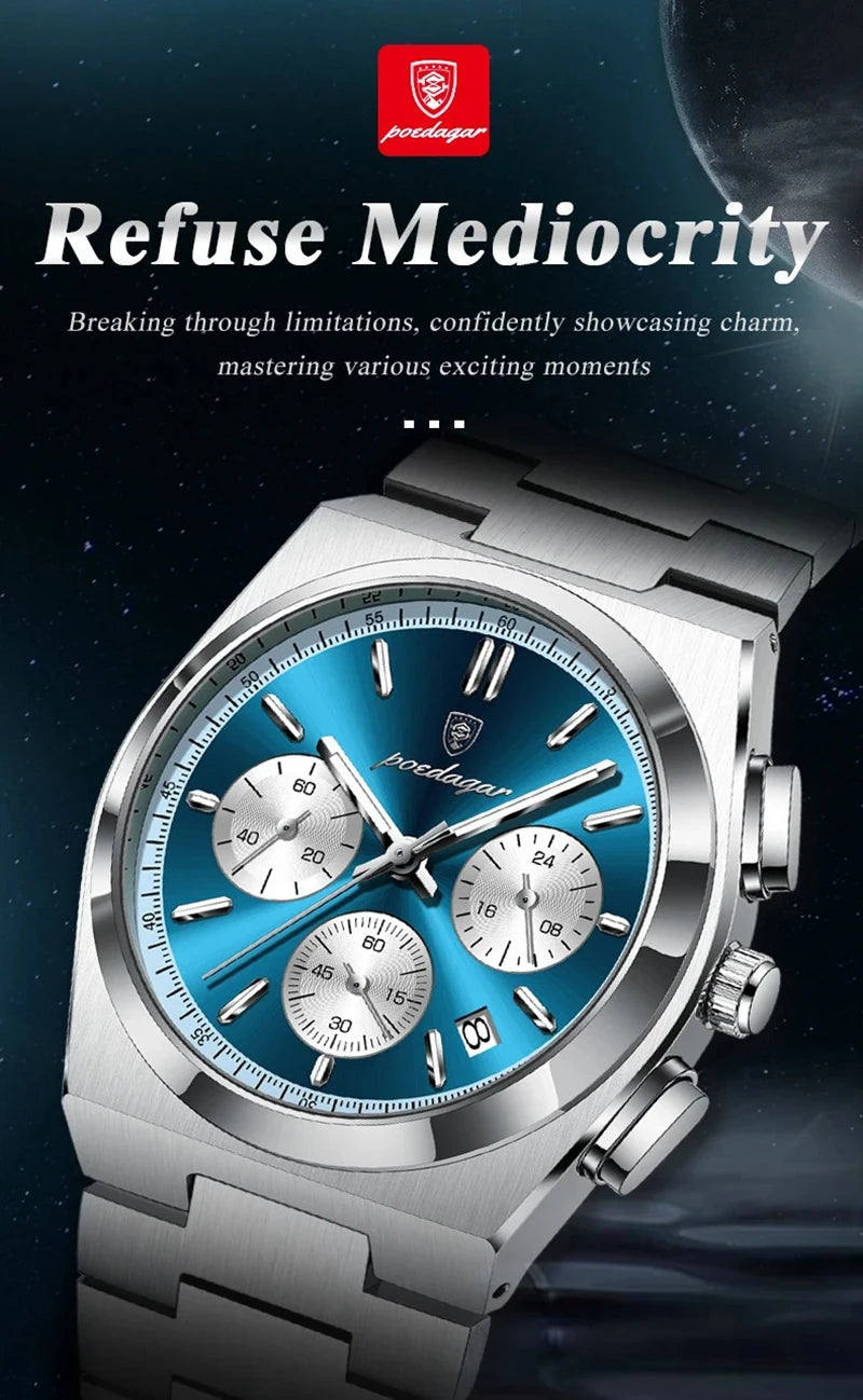 Classical Stop Watch Men Watches 2024 Luxury Sport Three-Eyes Multifunction Quartz Wristwatch Man Clock Waterproof Luminous Date