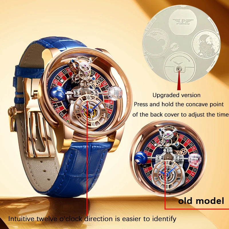 Relogio PINDU Fixed Roulette Watch Latest Design Quartz Watch Men Waterproof Leather Man Wristwatch Upgraded Version