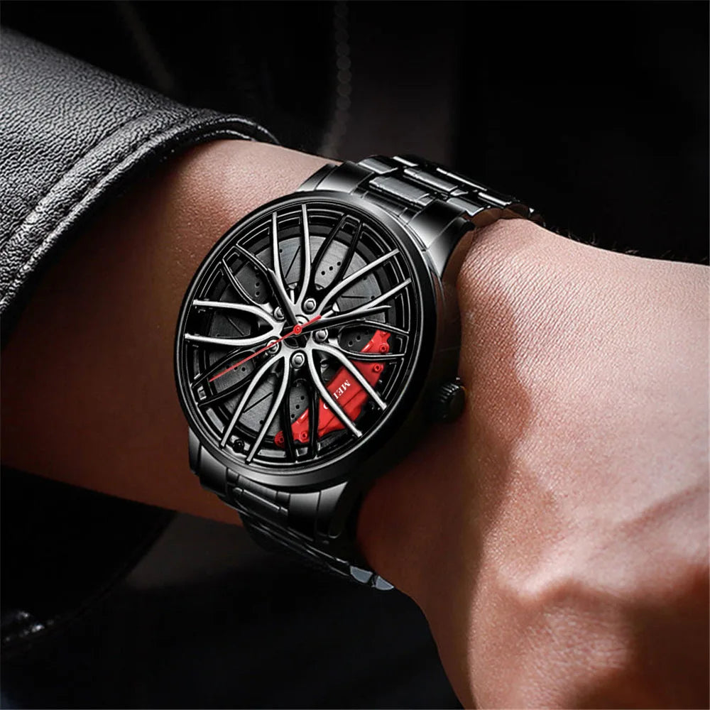 2025 Top Men Leather Watches Men Car Wheel Hub Stainless Steel Quartz Watch For Mens Military Sports Watch Relogio Masculino