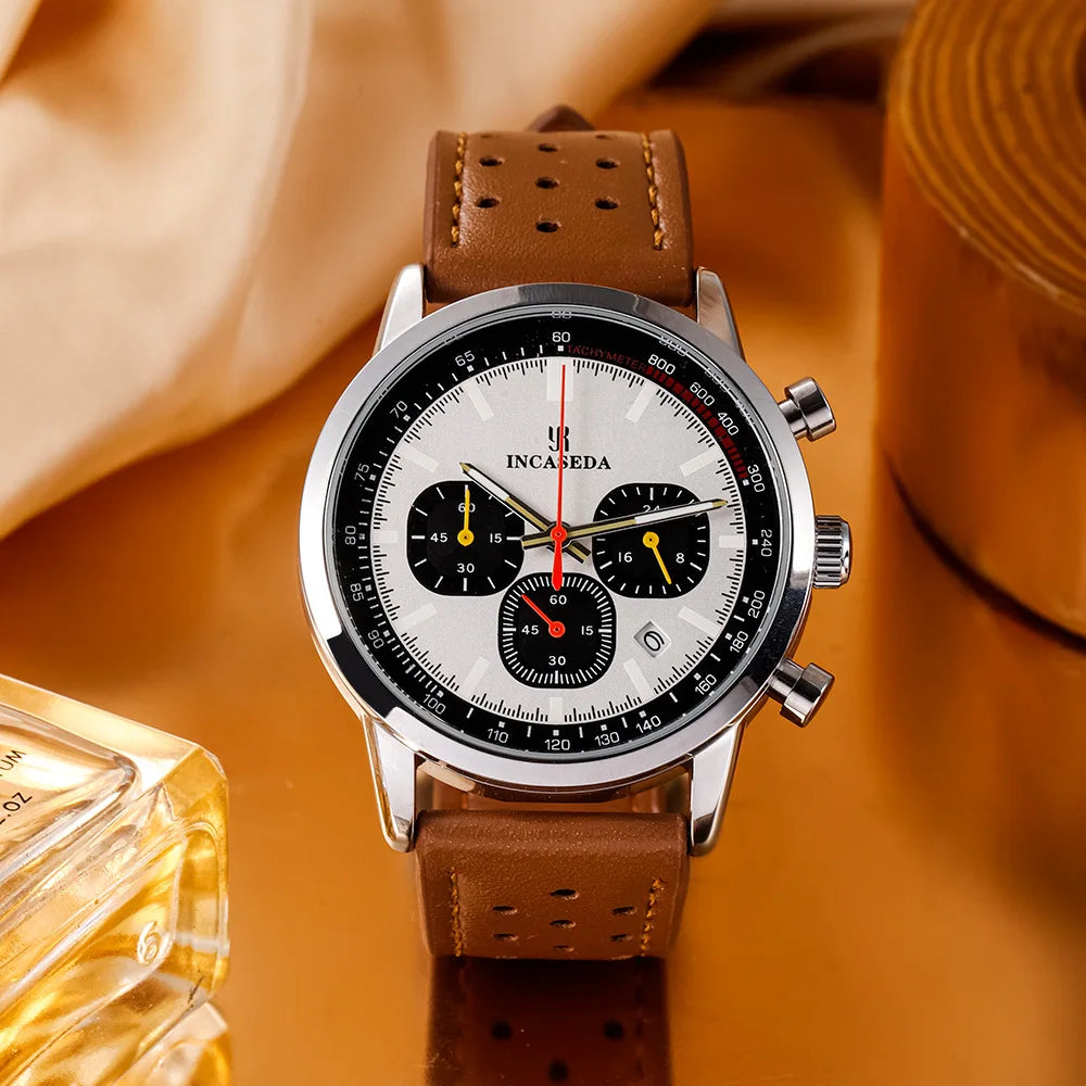 Luminous Couple Watch Chronograph Quartz Leather Multifunctional Sports Waterproof with Date Display