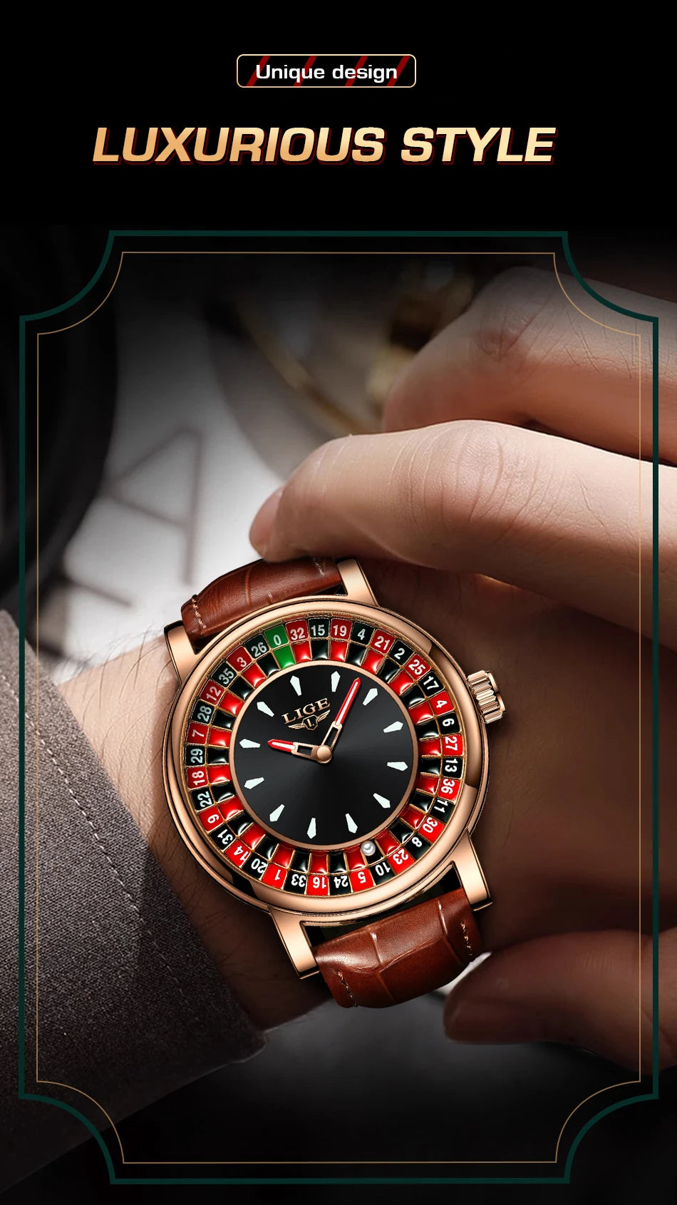 LIGE 2025 Creative Luxury Watches men Roulette Game Dial Fashion Mens Watch Waterproof Luminous Quartz Wristwatches Reloj Hombre