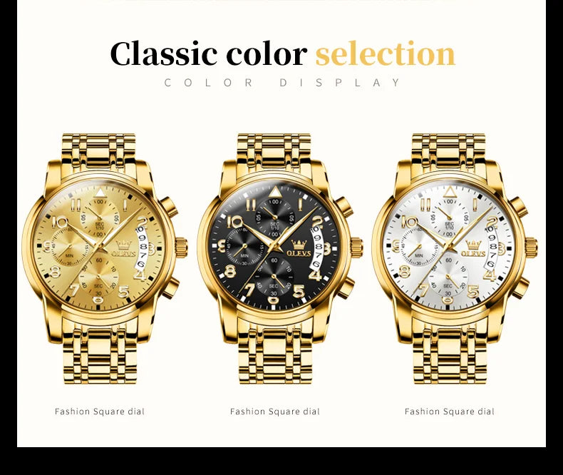 OLEVS Men's Watches Top Brand Luxury Fashion Fine Steel Original Quartz Wristwatch Waterproof Luminous Date Chronograph reloj