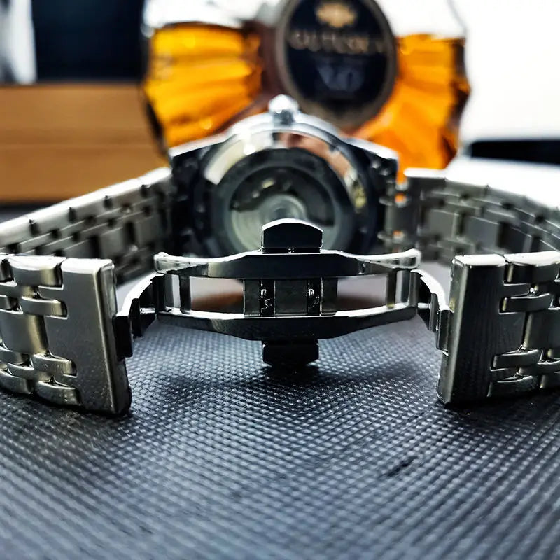 AOKULASIC Retro Tourbillon Mechanical Watch for Men Luminous Hands Business Automatic Mens Watches Top Brand Luxury Steel Strap