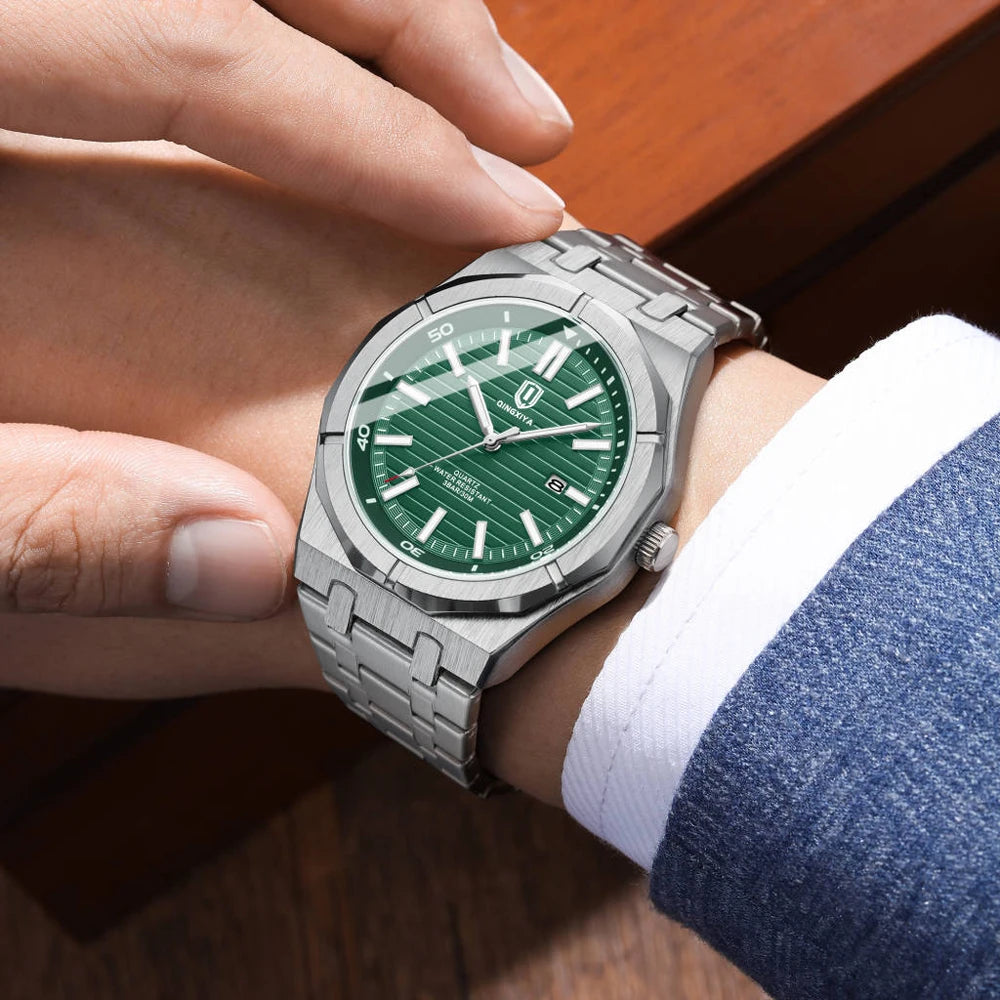 QINGXIYA Mens Watch Top Brand Luxury Auto Date Quartz Watch for Men Stainless Steel Waterproof Wrist Watches relogio masculino