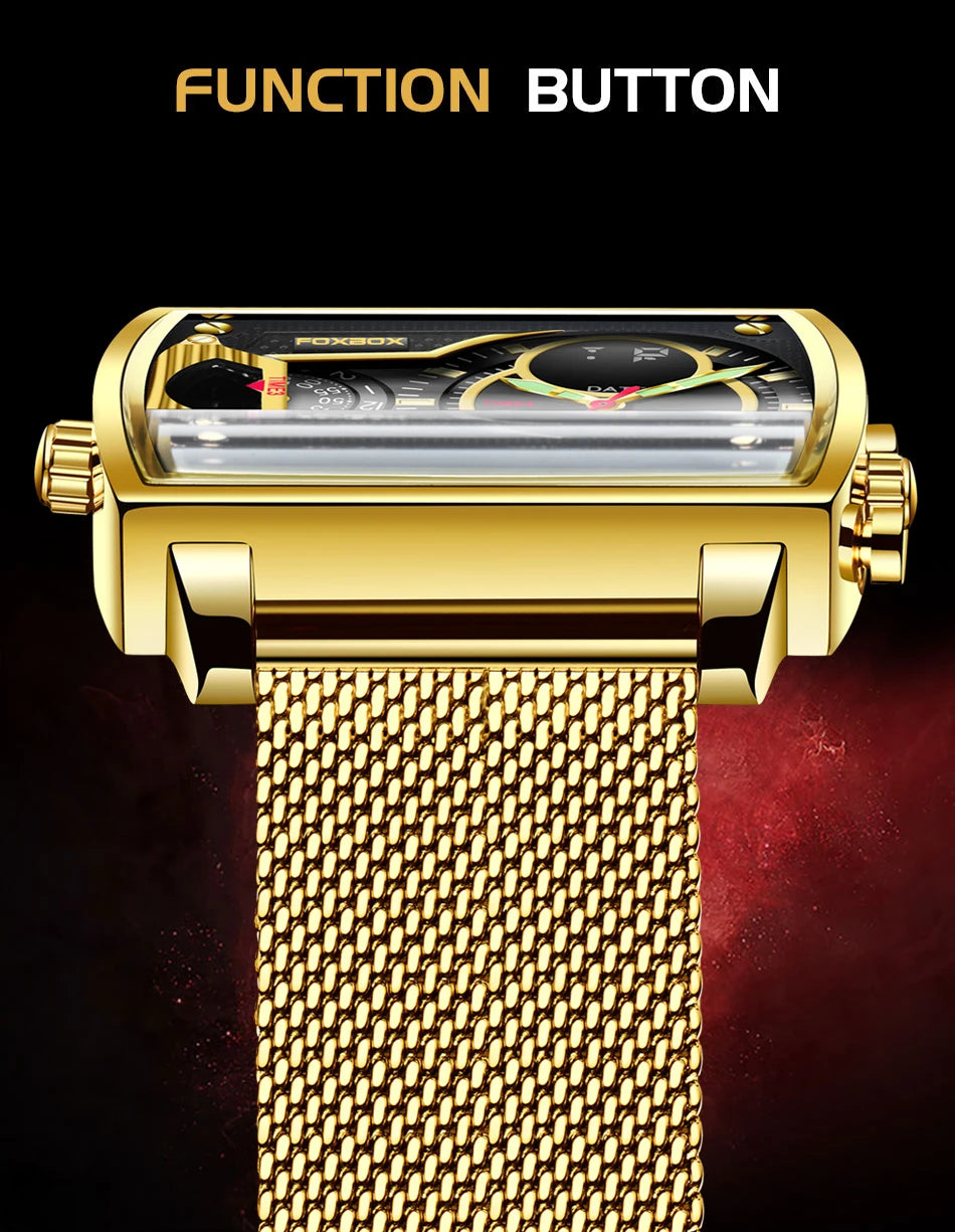 LIGE Top Brand Luxury Men Watch FOXBOX Fashion Square Watch Men Casual Sports Waterproof Double Display Watch Relogio Masculino