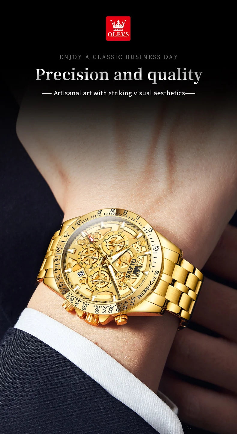 OLEVS 9913 Man Watches 44mm Big Dial Luxury Business Quartz Watch For Men Waterproof Luminous Chronograph Fashion Men Hand Clock