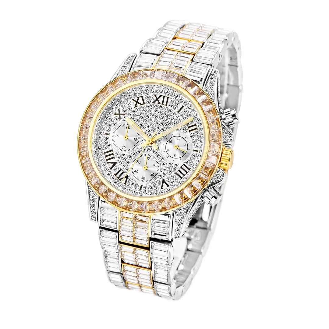 Chronograph Men Quartz Watches Waterproof Rainbow Diamond Luxury Iced Out Watches For Men Gift Dropshipping uhren für herren