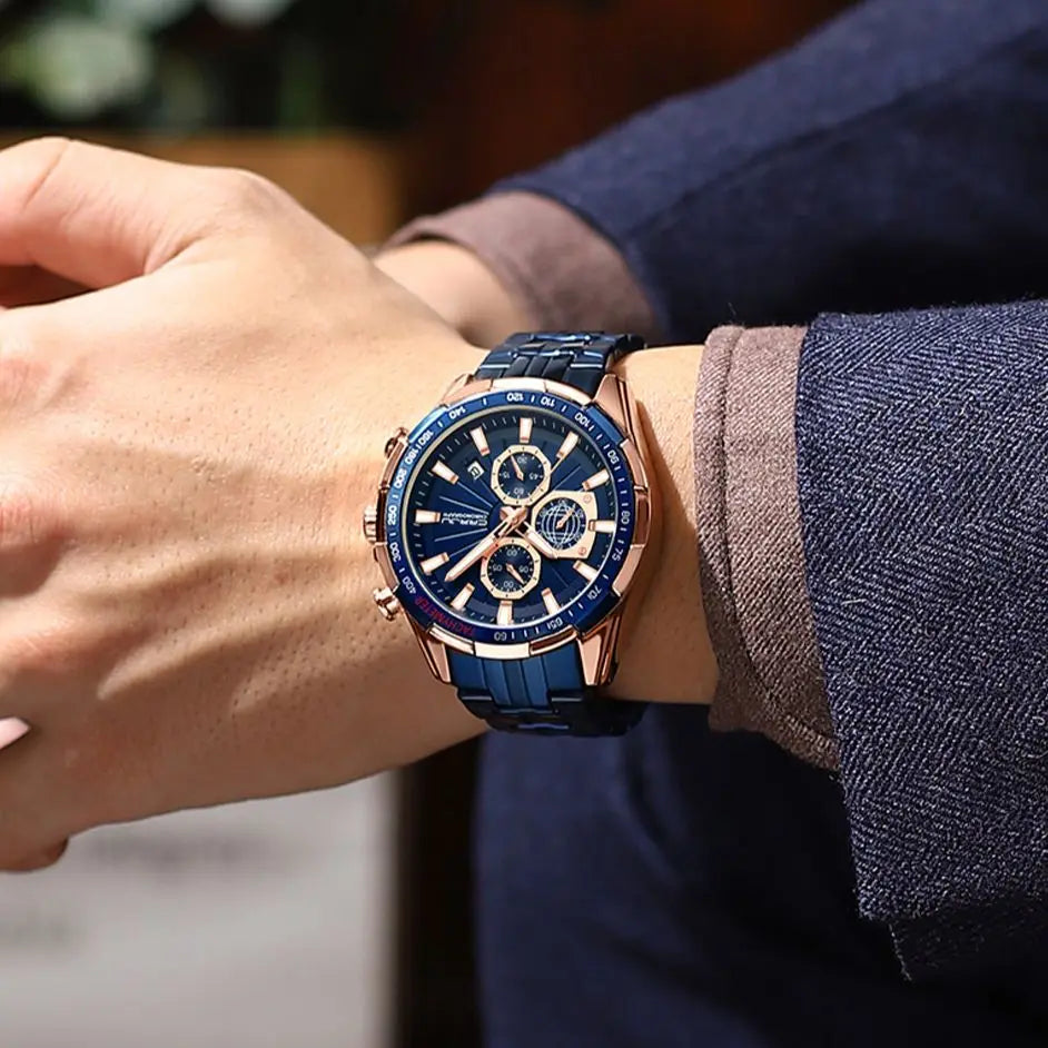 CRRJU Men's Watches Fashion Business Multifunction Quartz Chronograph with Auto Date and Luminous Hands Relogio Masculino