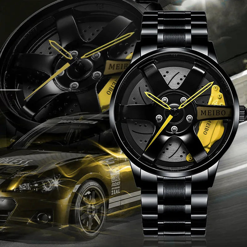 2025 Top Men Leather Watches Men Car Wheel Hub Stainless Steel Quartz Watch For Mens Military Sports Watch Relogio Masculino
