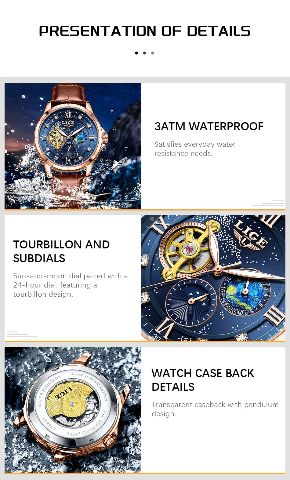 LIGE Top Luxury Mechanical Watches Men Fashion Diamonds Automatic Mens Watch 30M Waterproof Luminous Wristwatch Male Reloj 2026