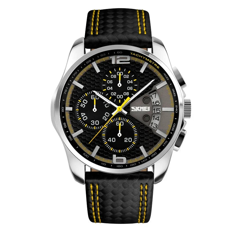 Skmei Top Brand Luxury Leather Strap 5Bar Waterproof Quartz Wristwatches Relogio Masculino Fashion Sport Mens Watches 9106