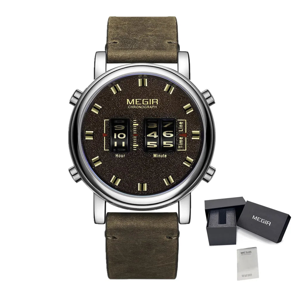 MEGIR Roller Digital Dial Watches for Men Multi-functional Roller Rotation Quartz Clock Waterproof Man Sport Wirstwatch Reloj