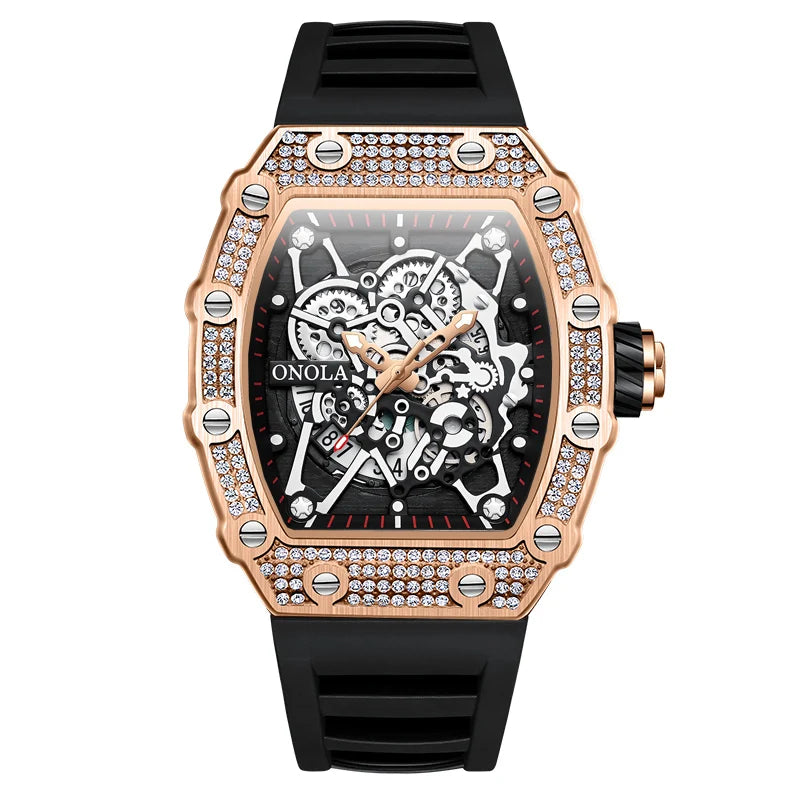 2022 New Men's Watch ONOLA Fashion Luxury Diamond Inlaid Design Quartz Waterproof Tape Watches Men Relogio Masculino Clock