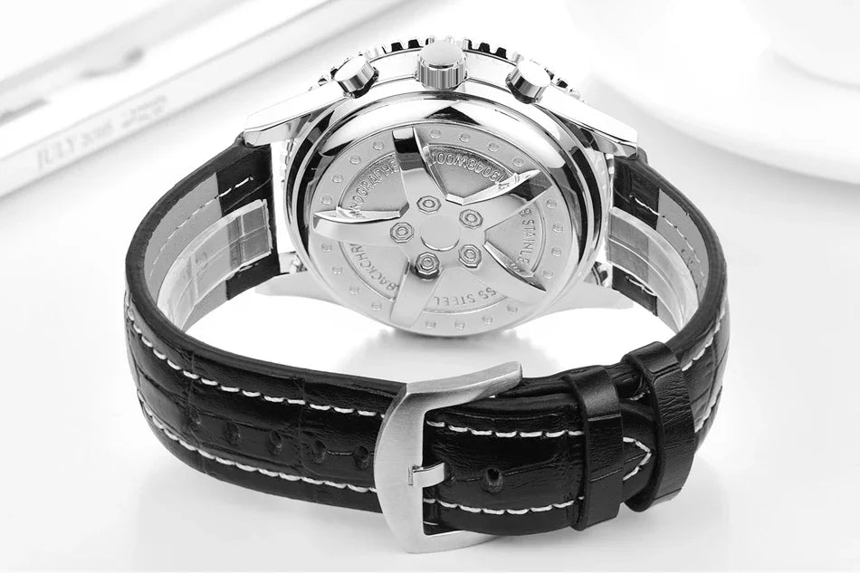 Automatic Watch for Men Mechanical Stainless Steel Black Brown Blue Leather Strap Sports Big 50mm Reloj Hombre Baratos