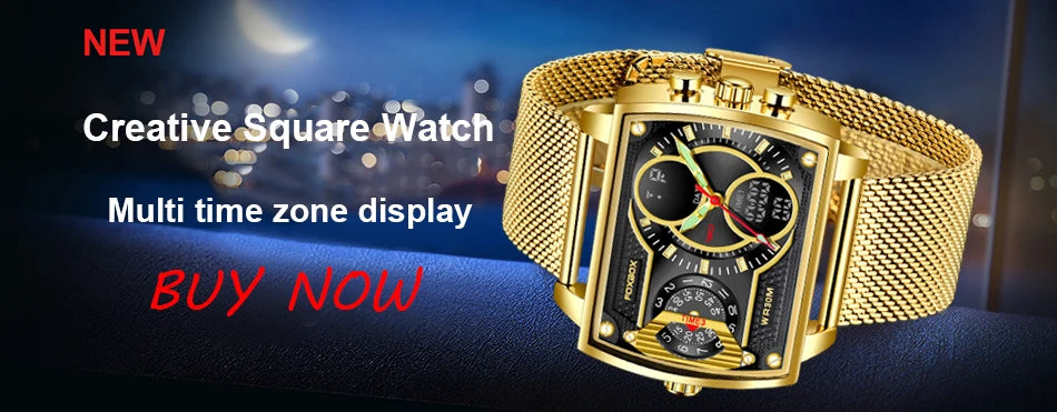 LIGE Top Brand Luxury Men Watch FOXBOX Fashion Square Watch Men Casual Sports Waterproof Double Display Watch Relogio Masculino