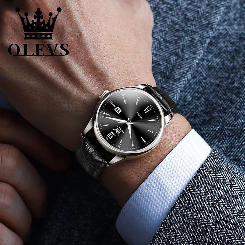 OLEVS Luxury Business Quartz Watches for Men Leather Strap Original Casual Waterproof Man Watch High Quality Men's Wrist Watches