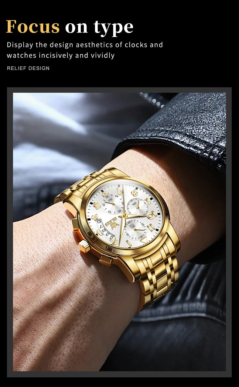 OLEVS Men's Watches Top Brand Luxury Fashion Fine Steel Original Quartz Wristwatch Waterproof Luminous Date Chronograph reloj
