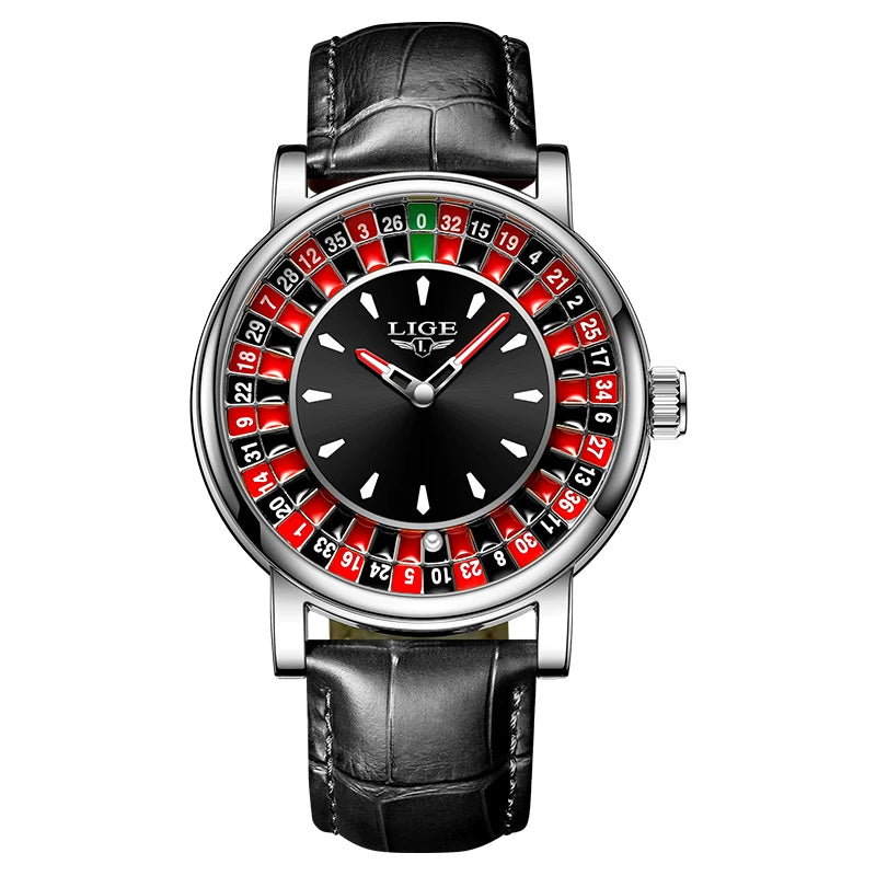 LIGE Men Watch Top Brand Luxury Arabic Numerals Rotating Dial Roulette Quartz Watches For Men Waterproof Luminous Man Wristwatch